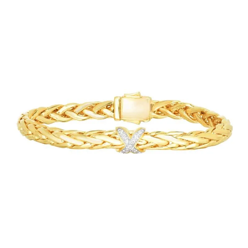 14K Gold Large 9mm Woven Diamond X Bracelet