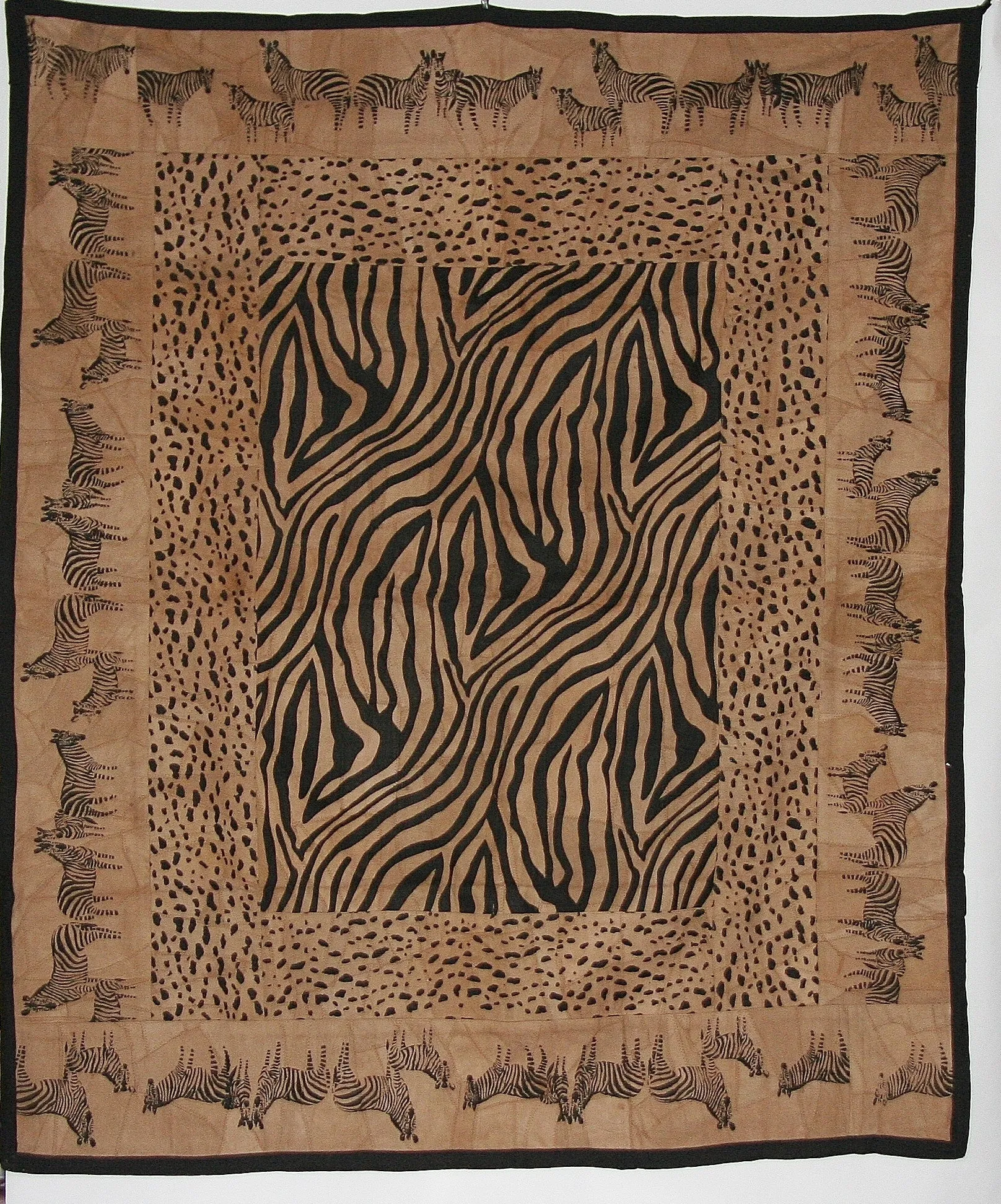 African Zebra and Leopard Wall Hanging Suede Leather Zebra Design Throw Brown Black 50"W X 60"L
