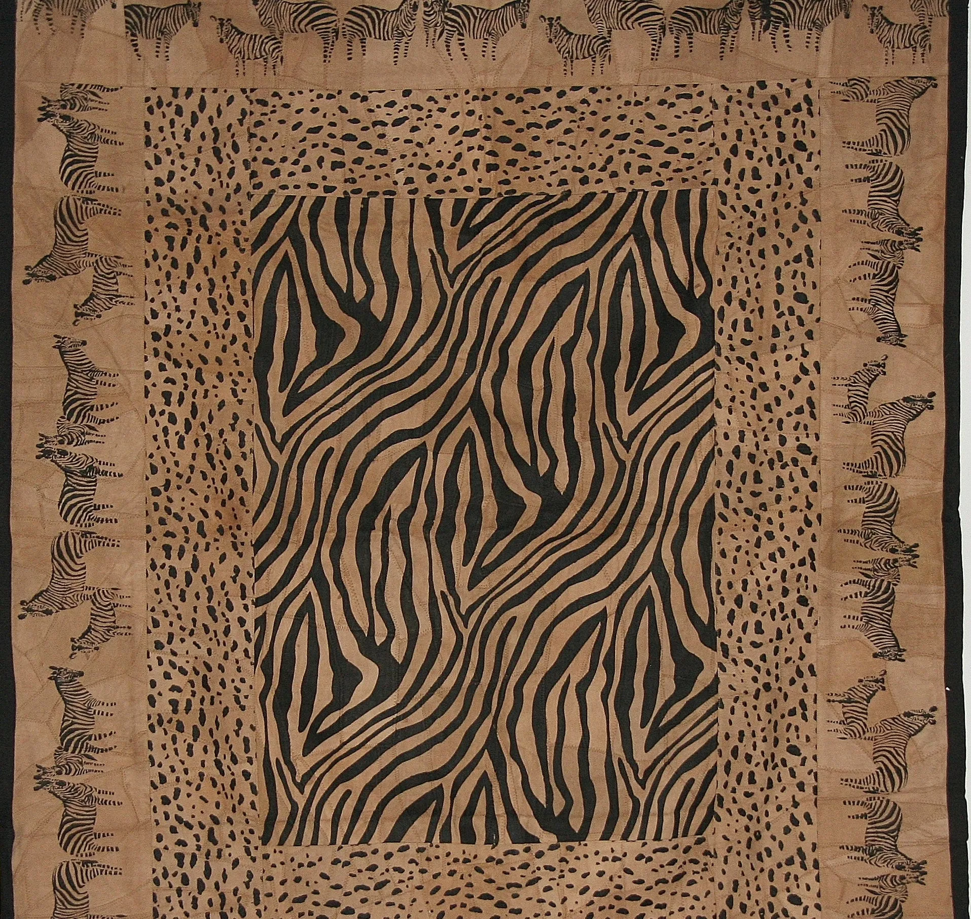 African Zebra and Leopard Wall Hanging Suede Leather Zebra Design Throw Brown Black 50"W X 60"L