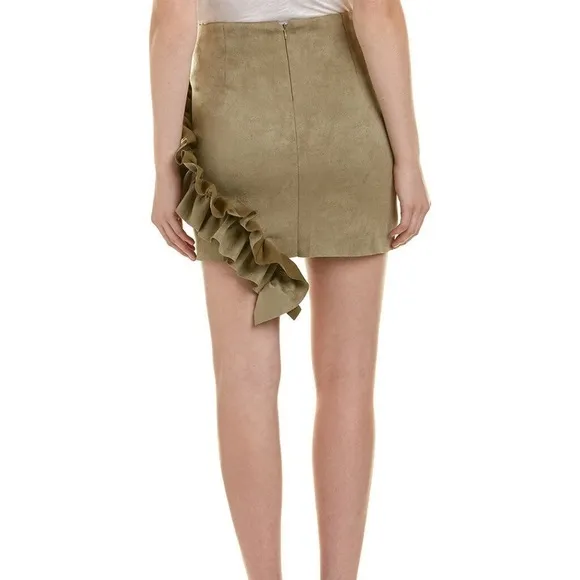 AIDEN RUFFLE MINI SKIRT olive green faux suede