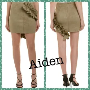 AIDEN RUFFLE MINI SKIRT olive green faux suede
