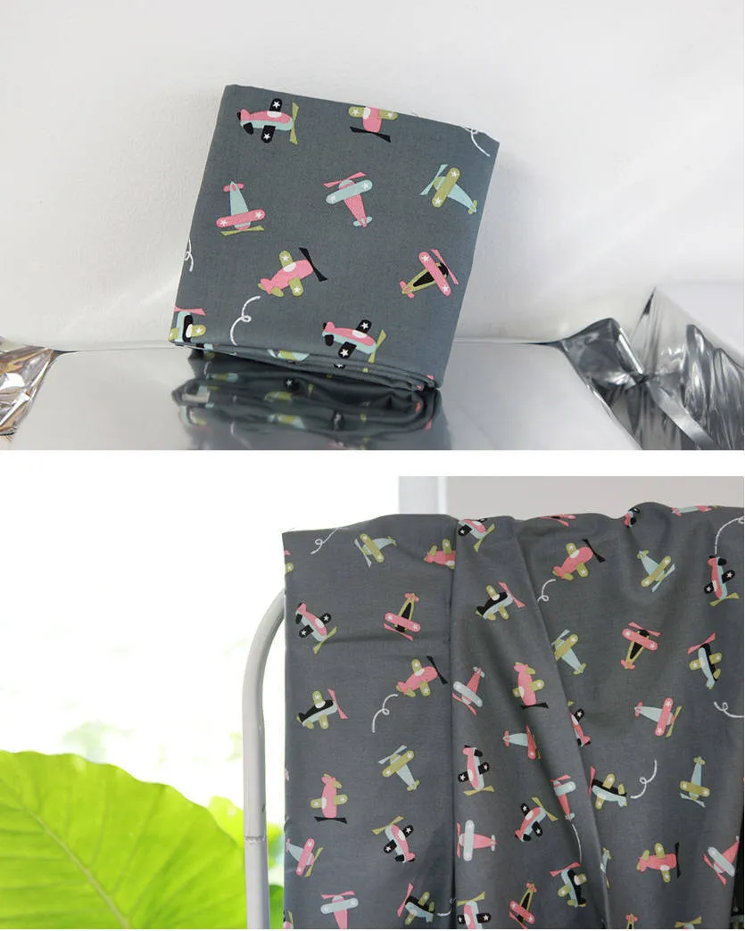 Airplane Cotton Fabric - Brown, Gray or Navy - By the Yard 100842 97660-1