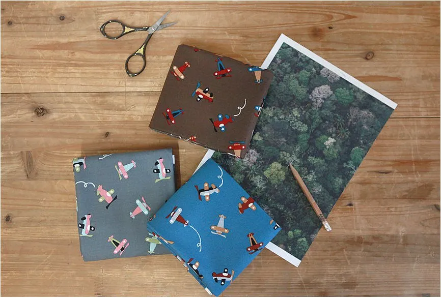Airplane Cotton Fabric - Brown, Gray or Navy - By the Yard 100842 97660-1