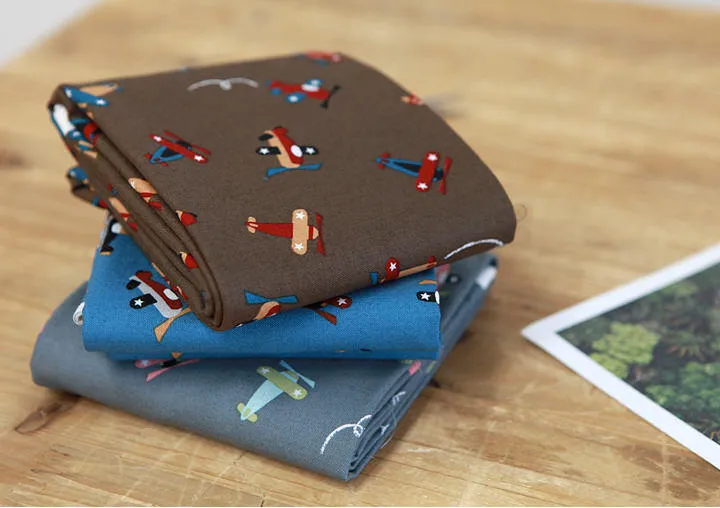 Airplane Cotton Fabric - Brown, Gray or Navy - By the Yard 100842 97660-1