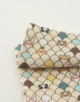 Animals Cotton Fabric, Beige Cotton Fabric, Digital Printing - Fabric By the Yard 96416 92167-1