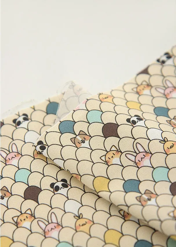 Animals Cotton Fabric, Beige Cotton Fabric, Digital Printing - Fabric By the Yard 96416 92167-1