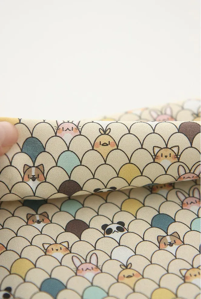 Animals Cotton Fabric, Beige Cotton Fabric, Digital Printing - Fabric By the Yard 96416 92167-1
