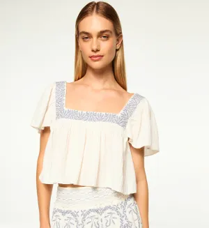 Anju Top Ivory Embroidered