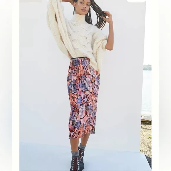 Anthropologie Maeve Tilda Pleated Velvet Midi Skirt XS
