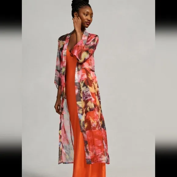 Anthropologie Sheer Printed Kimono NWT