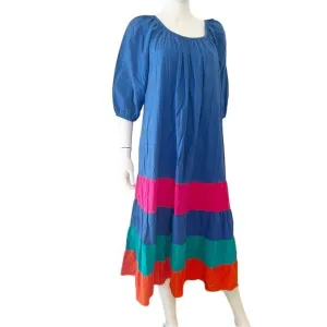 APPEL USA Blue Pink Red Cotton Tiered Maxi Summer Dress, M