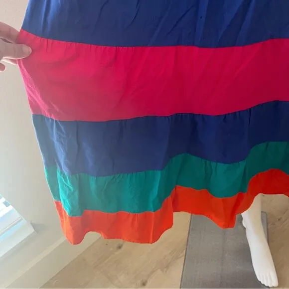 APPEL USA Blue Pink Red Cotton Tiered Maxi Summer Dress, M