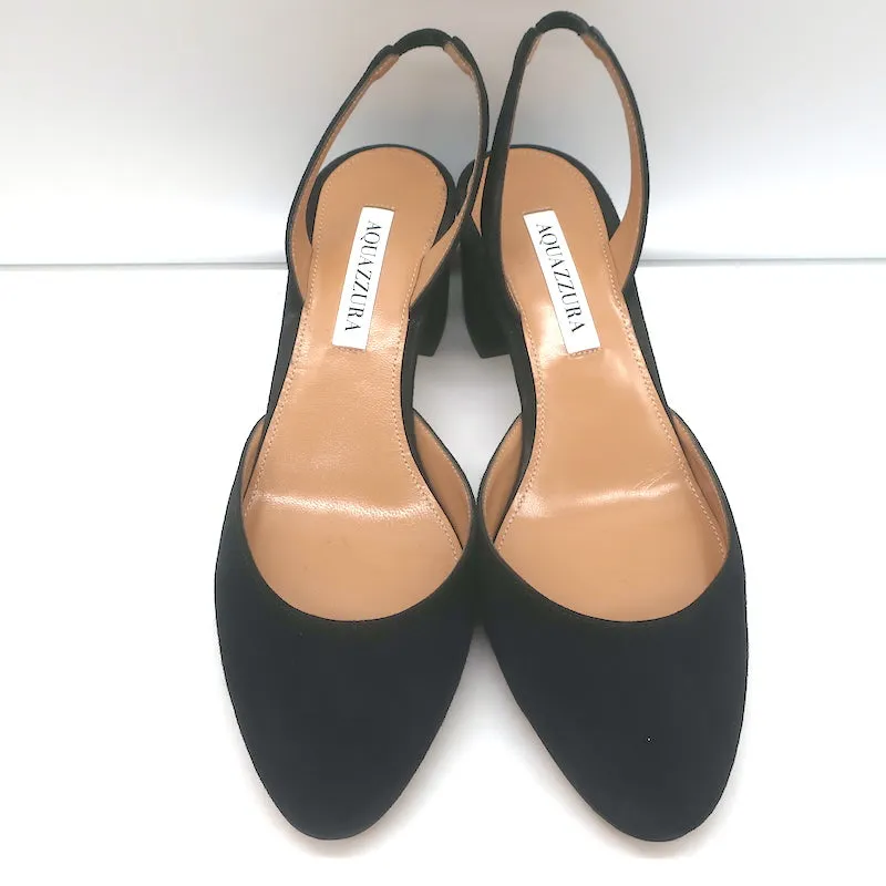 Aquazzura Talita 50 Slingback Pumps Black Suede Size 38.5