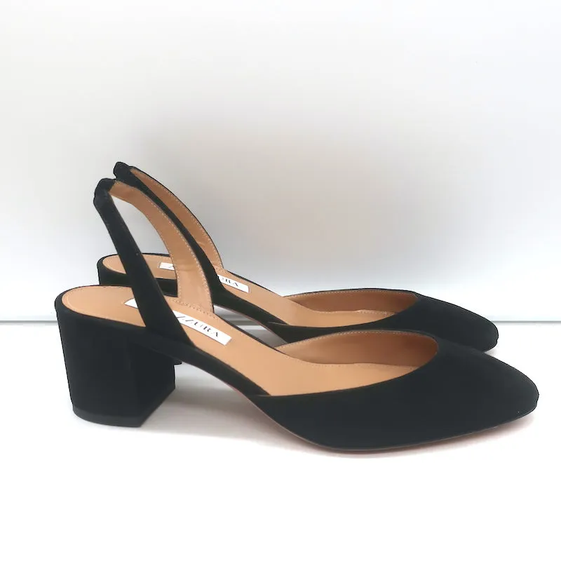 Aquazzura Talita 50 Slingback Pumps Black Suede Size 38.5