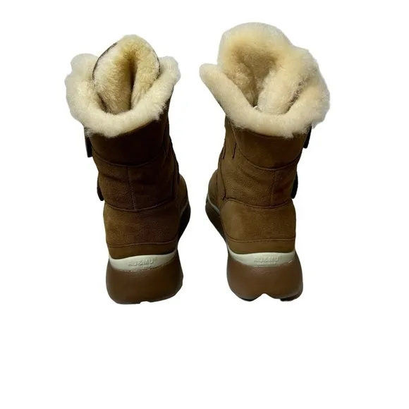 AU&amp;MU Classic Retro Hook and Loop Suede Sheepskin Winter Wedge Snow Boots Sz 8.5