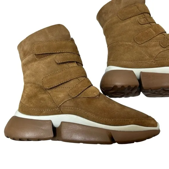 AU&amp;MU Classic Retro Hook and Loop Suede Sheepskin Winter Wedge Snow Boots Sz 8.5