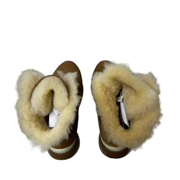 AU&amp;MU Classic Retro Hook and Loop Suede Sheepskin Winter Wedge Snow Boots Sz 8.5