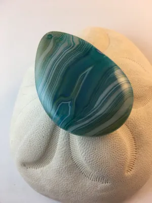 AYLA - Beautiful Aqua Blue & Green Teardrop Stripes Agate Pendant