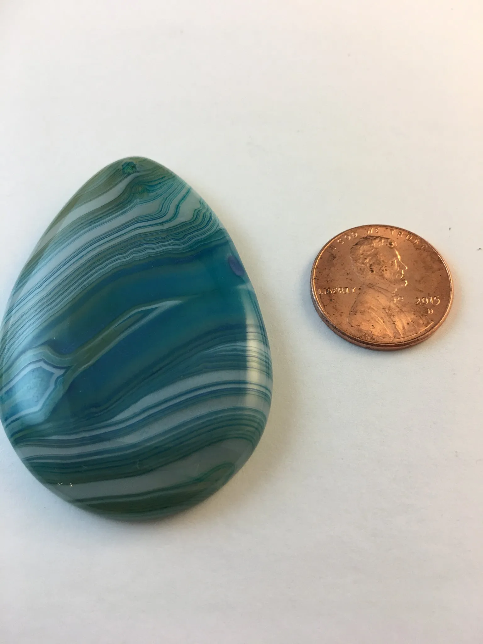 AYLA - Beautiful Aqua Blue & Green Teardrop Stripes Agate Pendant