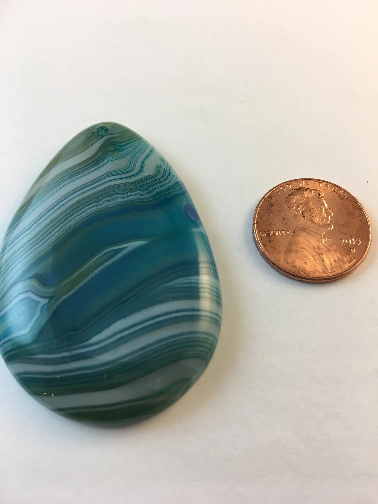 AYLA - Beautiful Aqua Blue & Green Teardrop Stripes Agate Pendant