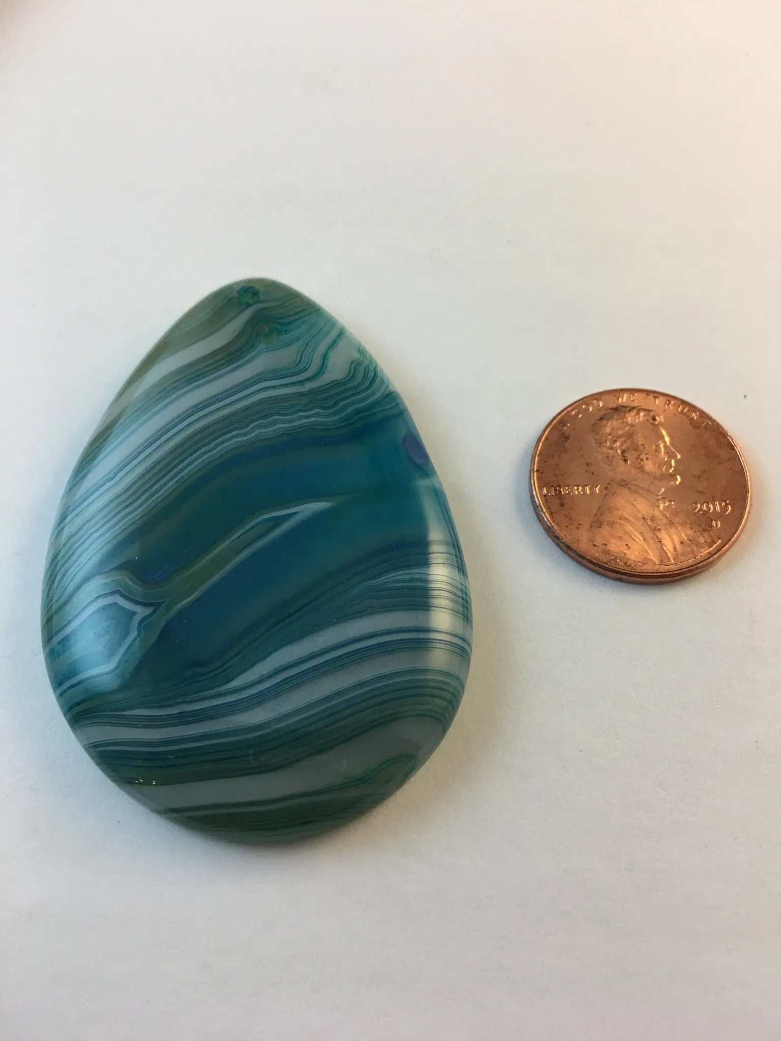 AYLA - Beautiful Aqua Blue & Green Teardrop Stripes Agate Pendant