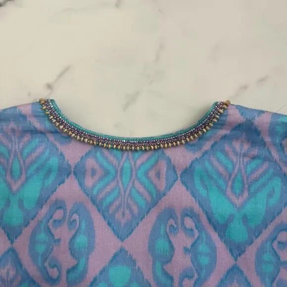 Bella Tu Mini Sundress with Short Sleeves Sz L summer Turquoise Blue boho tunic