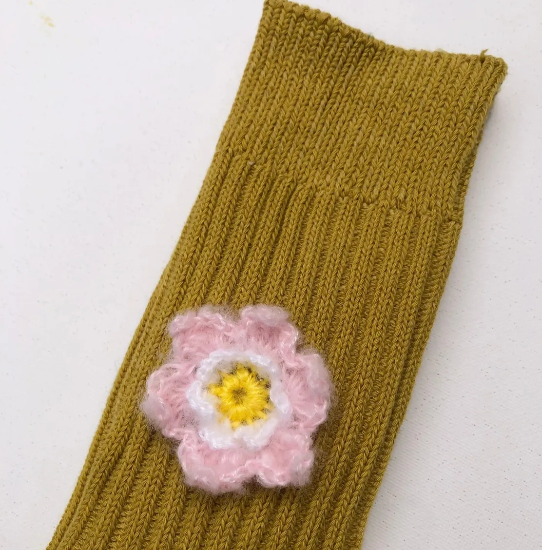 Billy Bamboo - Crochet Daffodil Cotton Ribbed Socks (Mustard)