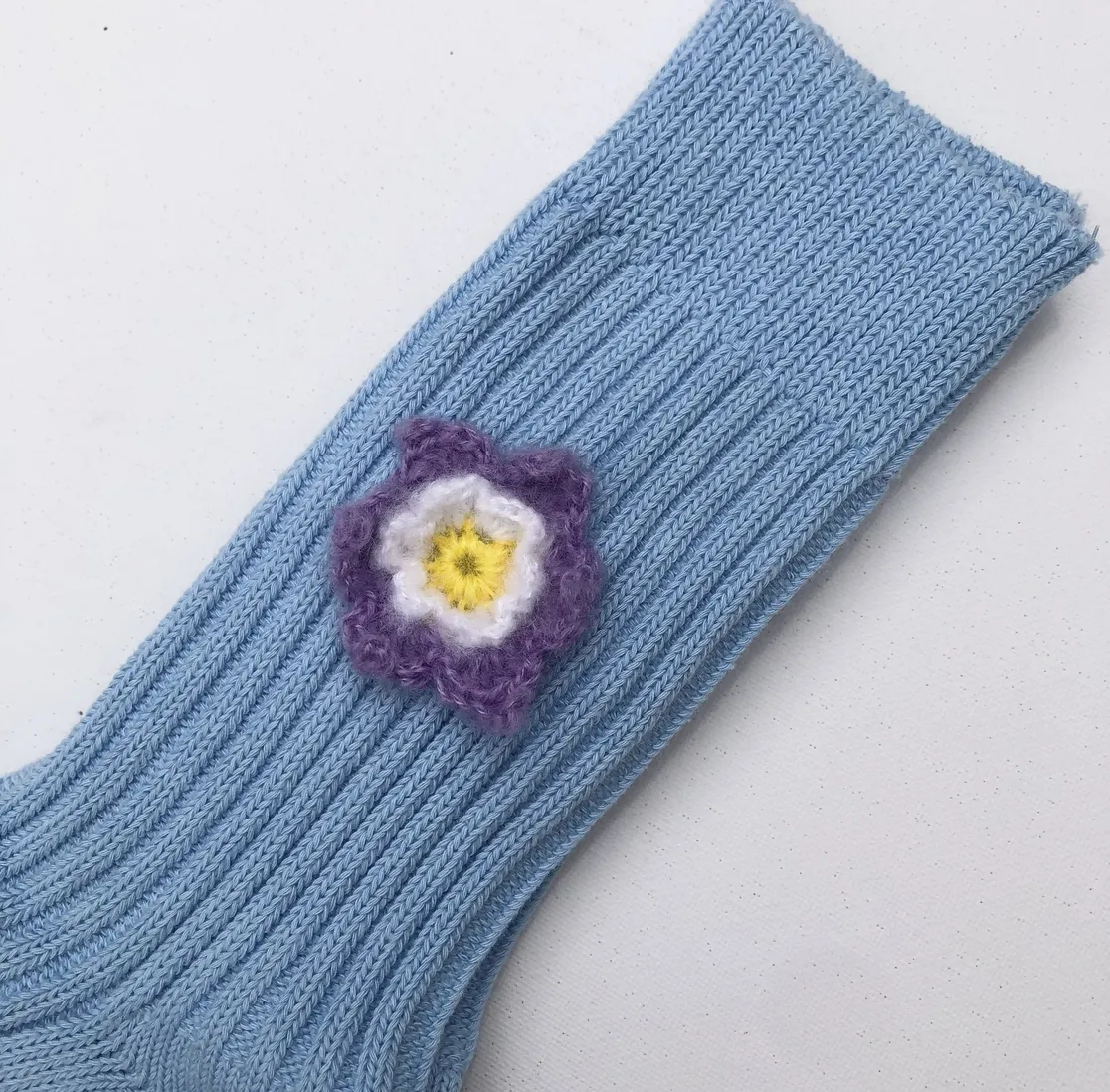 Billy Bamboo - Crochet Daffodil Cotton Ribbed Socks (Sky)