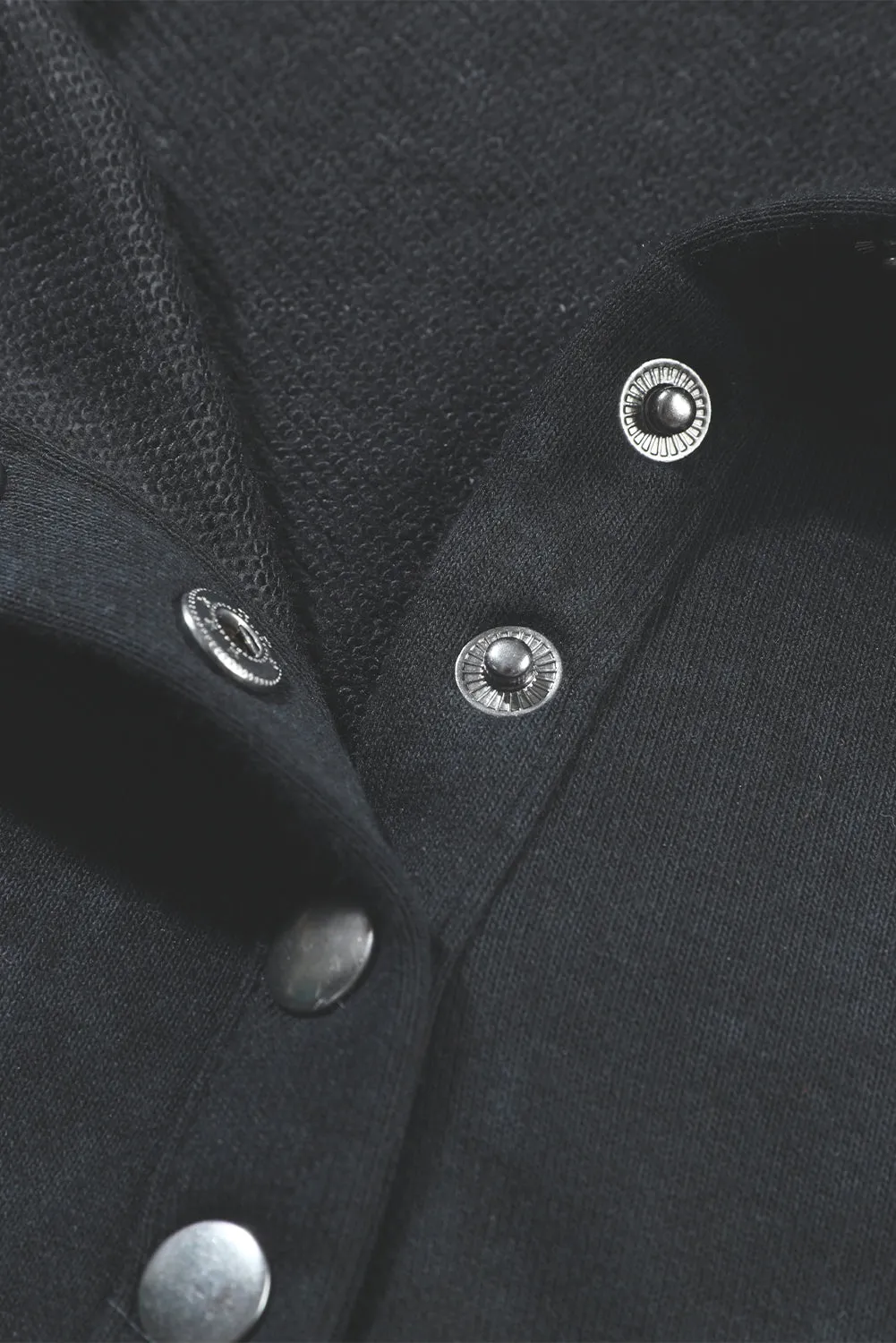 Black Washed Snap Buttons Lantern Sleeve Pullover Sweatshirt