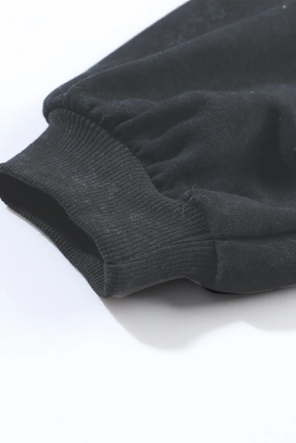 Black Washed Snap Buttons Lantern Sleeve Pullover Sweatshirt