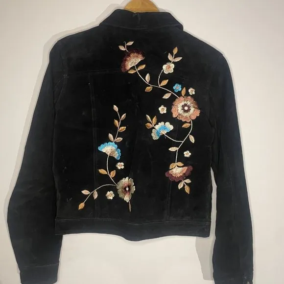 Brandon Thomas Suede Jacket with Floral Embroidery - Women's Size M