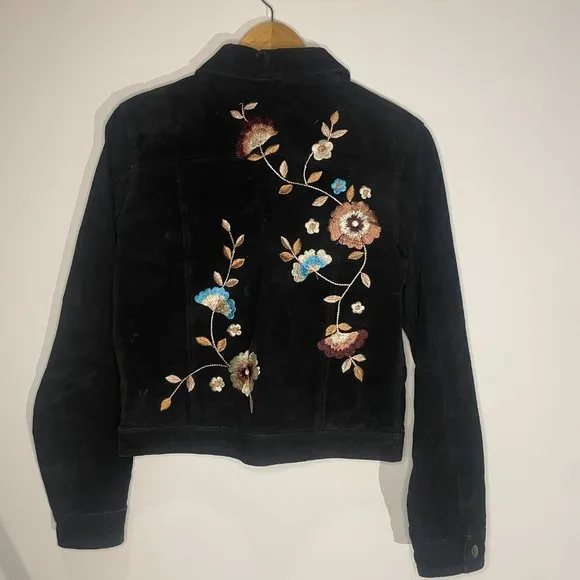 Brandon Thomas Suede Jacket with Floral Embroidery - Women's Size M