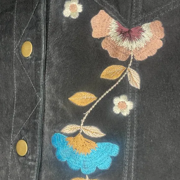 Brandon Thomas Suede Jacket with Floral Embroidery - Women's Size M