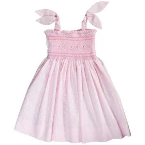 Breezy Pink White Dot English Smocked Sundress w/Tie Straps