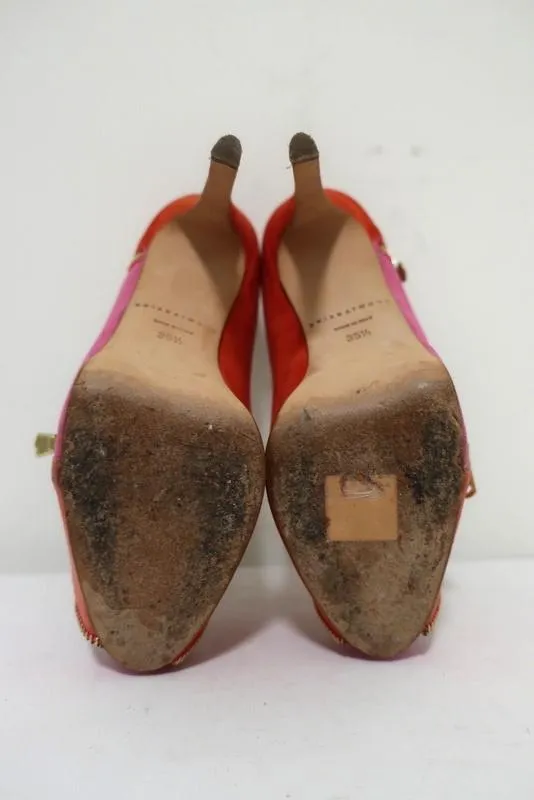 Brian Atwood Julep Zipper Pumps Pink/Red Suede Size 35.5 Peep Toe Heel
