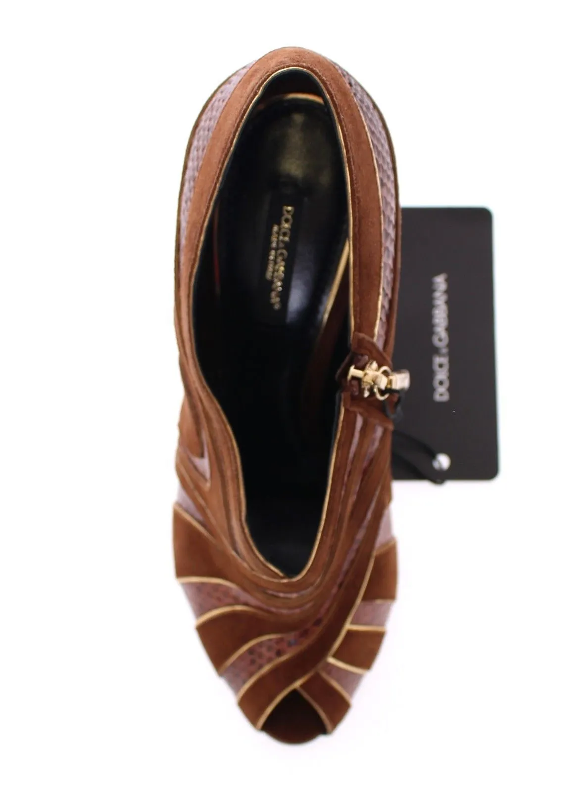 Brown Suede Snakeskin Open Toe Pumps Shoes