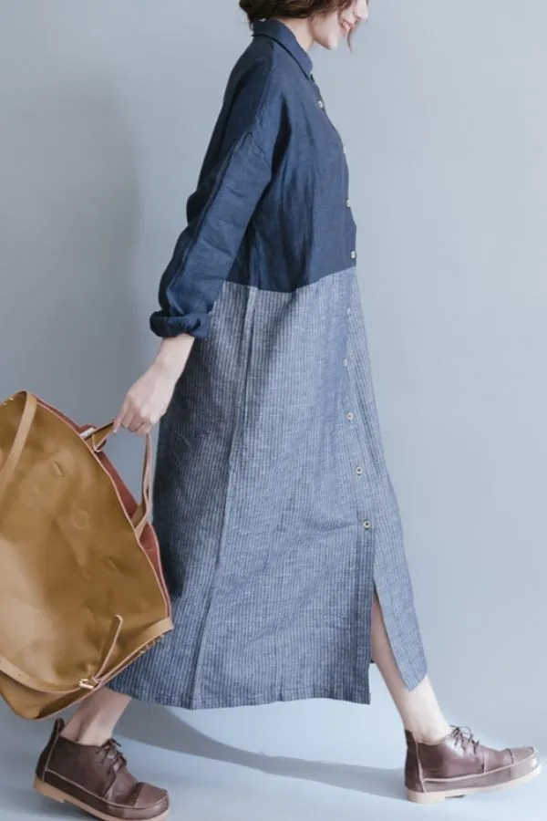 Button Breasted Cotton Midi Dress (Fit 99lbs - 165lbs)