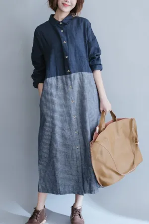 Button Breasted Cotton Midi Dress (Fit 99lbs - 165lbs)