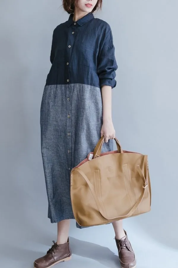 Button Breasted Cotton Midi Dress (Fit 99lbs - 165lbs)