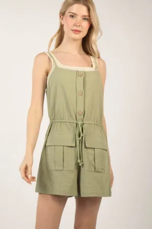 Button Down Solid Woven Romper