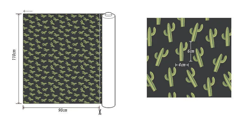 Cactus Cotton Fabric - Green Cactus on Charcoal - By the Yard 83047