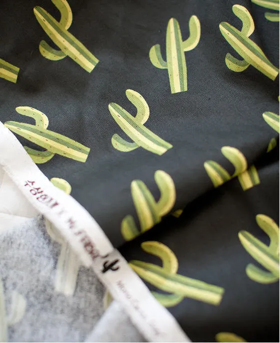 Cactus Cotton Fabric - Green Cactus on Charcoal - By the Yard 83047