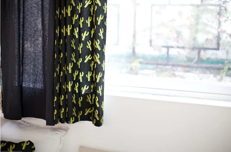 Cactus Cotton Fabric - Green Cactus on Charcoal - By the Yard 83047