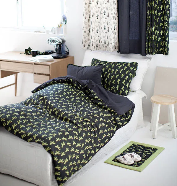 Cactus Cotton Fabric - Green Cactus on Charcoal - By the Yard 83047