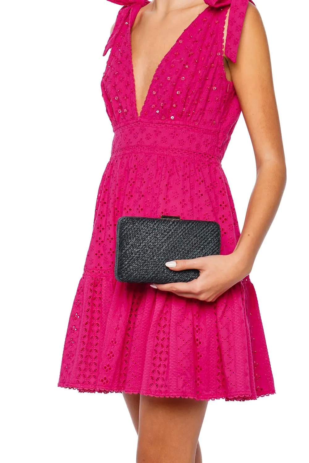 Carmen Black Woven Straw Clutch