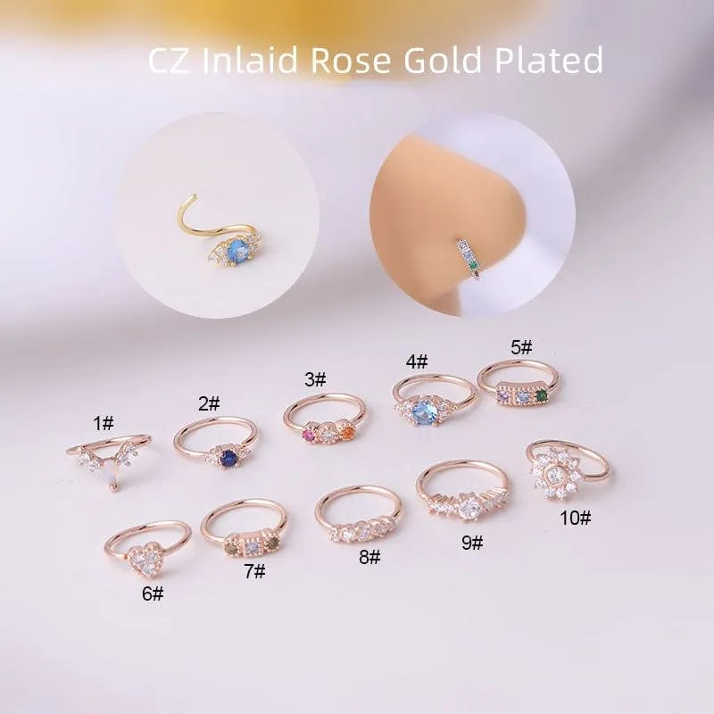 Chic Colorful CZ Inlaid Nose Piercing Nose Hoop