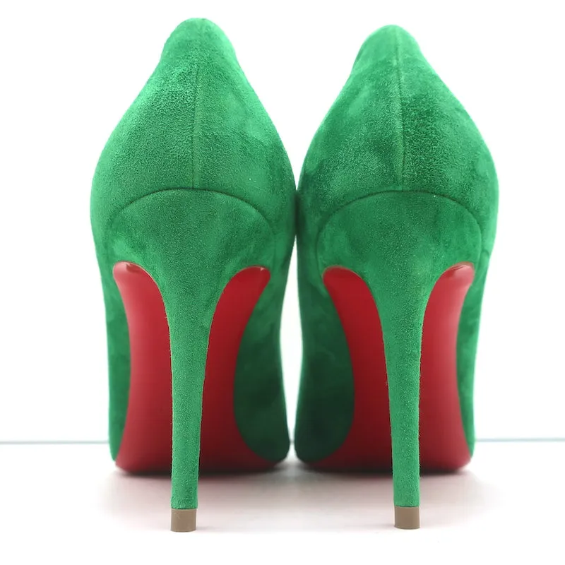 Christian Louboutin Kate 85 Pumps Green Suede Size 38 Pointed Toe Heels NEW