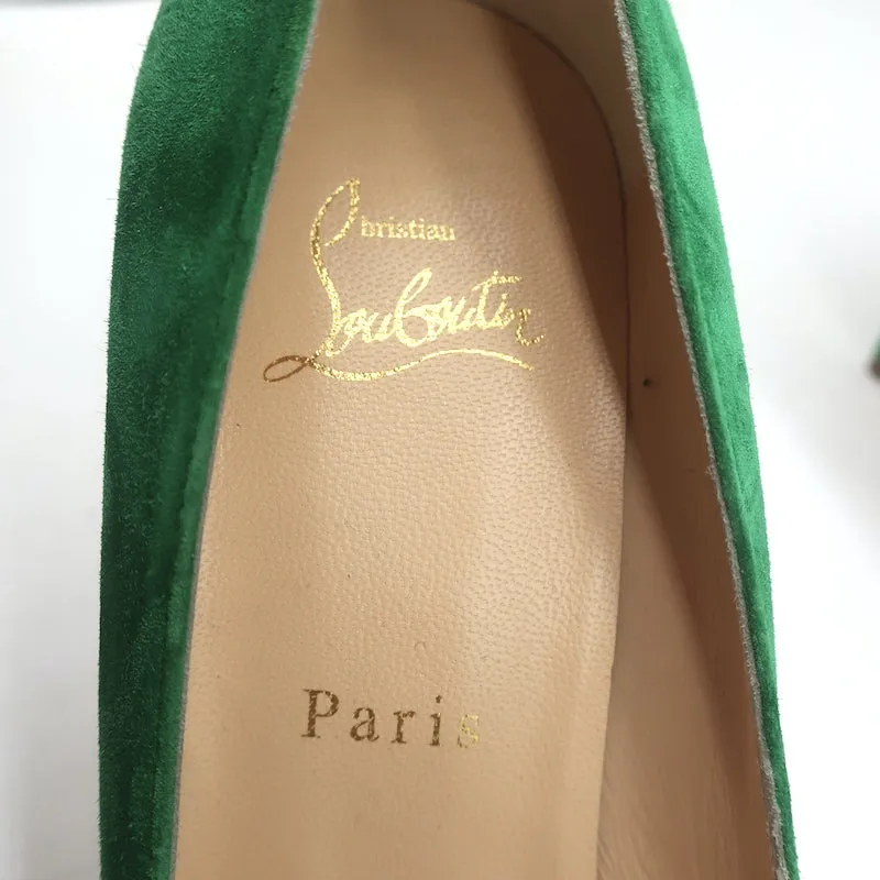 Christian Louboutin Kate 85 Pumps Green Suede Size 38 Pointed Toe Heels NEW
