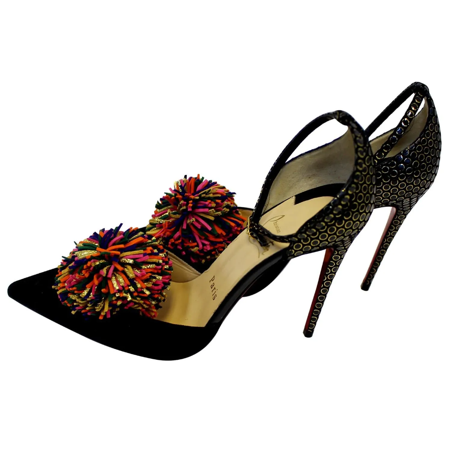 CHRISTIAN LOUBOUTIN Tsarou Suede Pompom Red Sole Pumps US 6