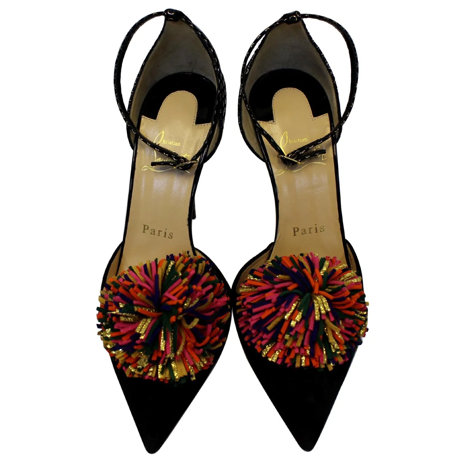 CHRISTIAN LOUBOUTIN Tsarou Suede Pompom Red Sole Pumps US 6